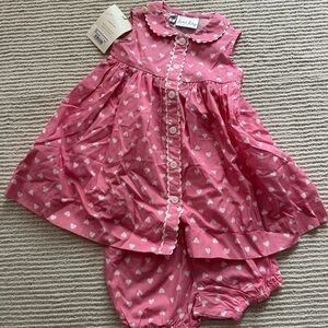 Rachel Riley Pink and White Heart Dress Set